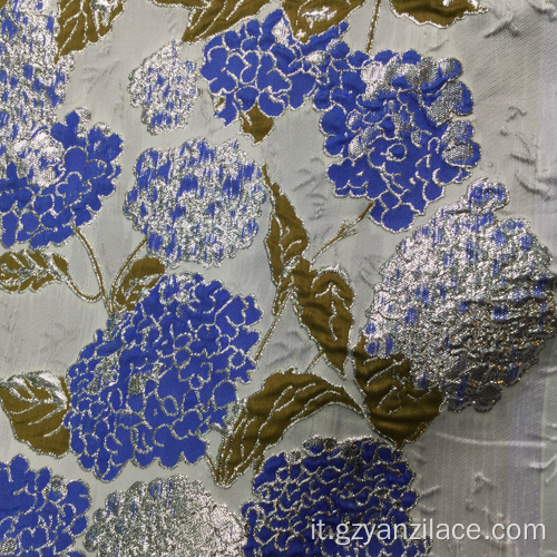 Tessuto broccato jacquard a fiori blu navy